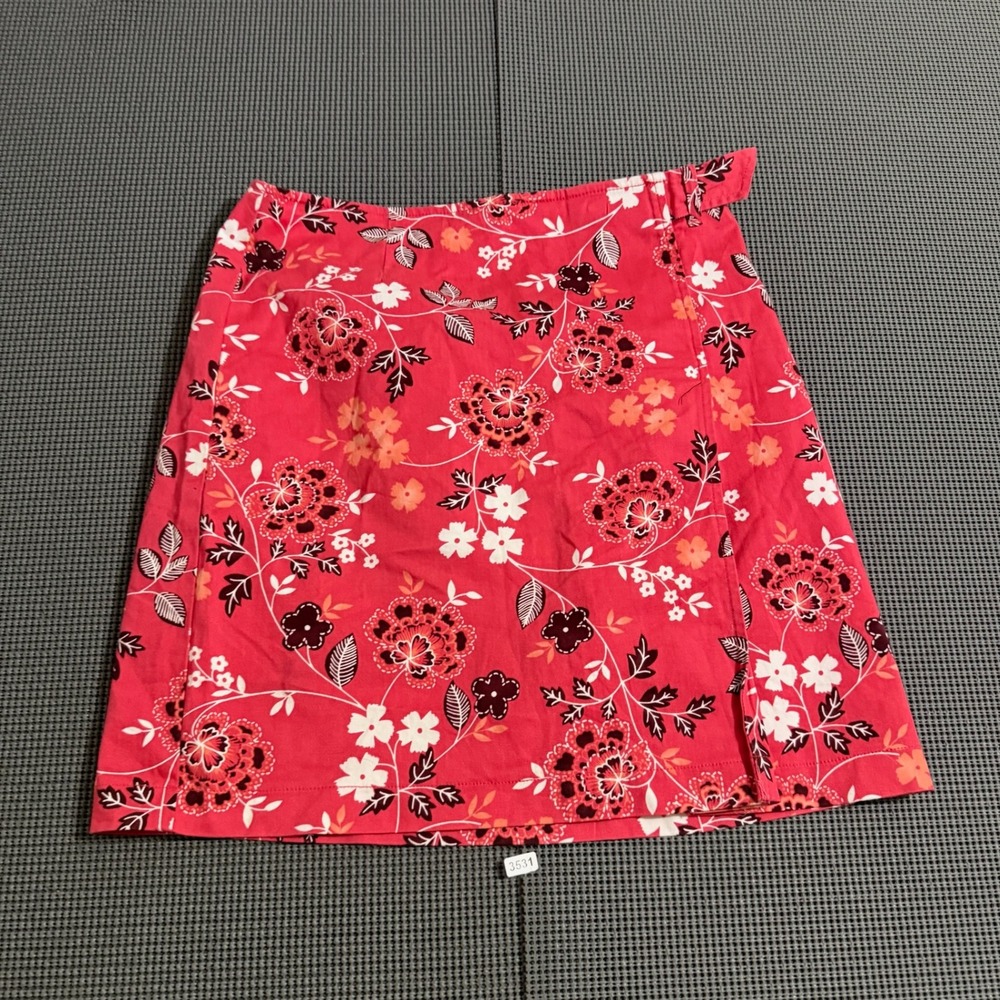 Ann Taylor LOFT Red Floral Stretch Skirt Womens Size 8 Side Zip Slit